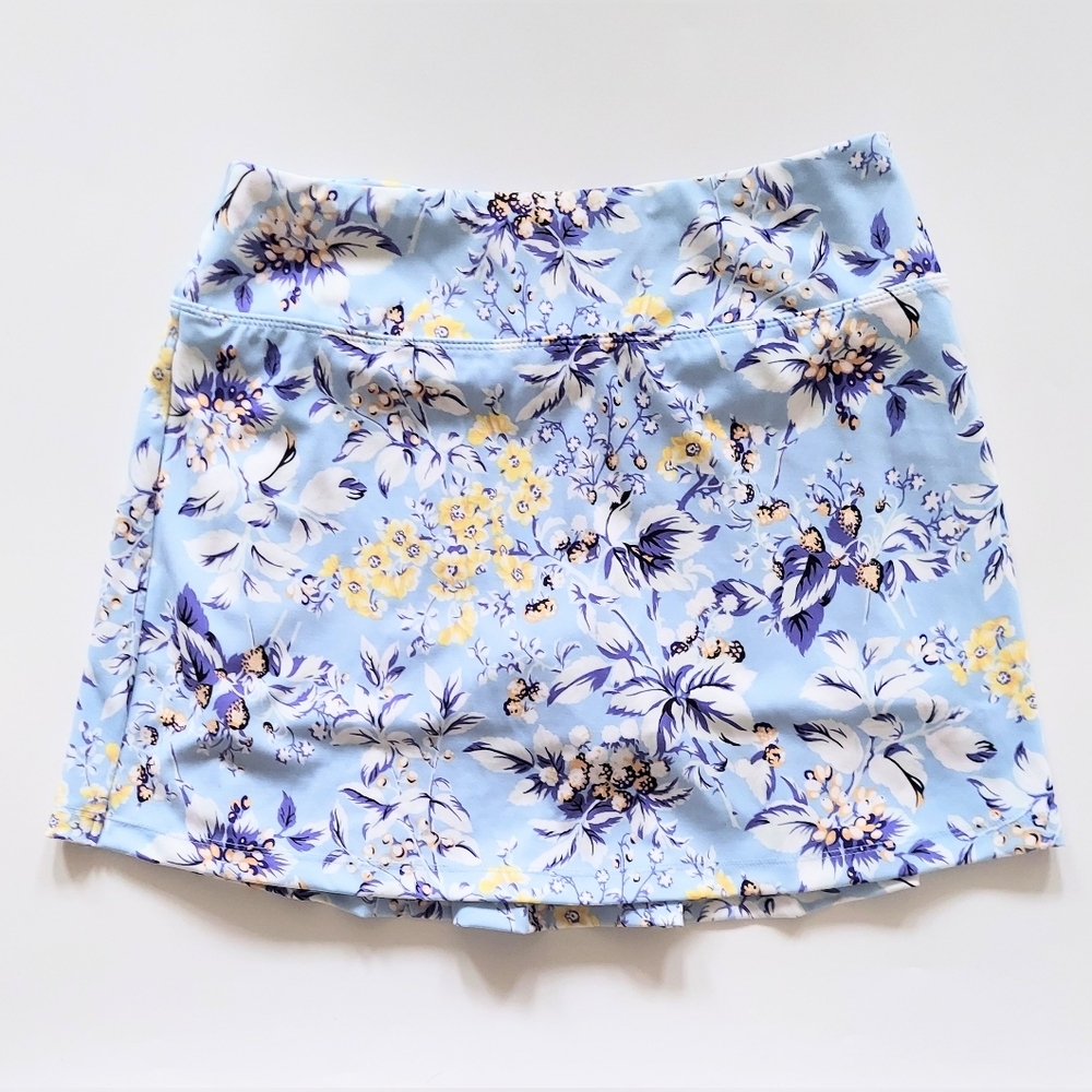 Laura Ashley Rear Pleated Tennis Skort Blue Floral Pockets Size XS